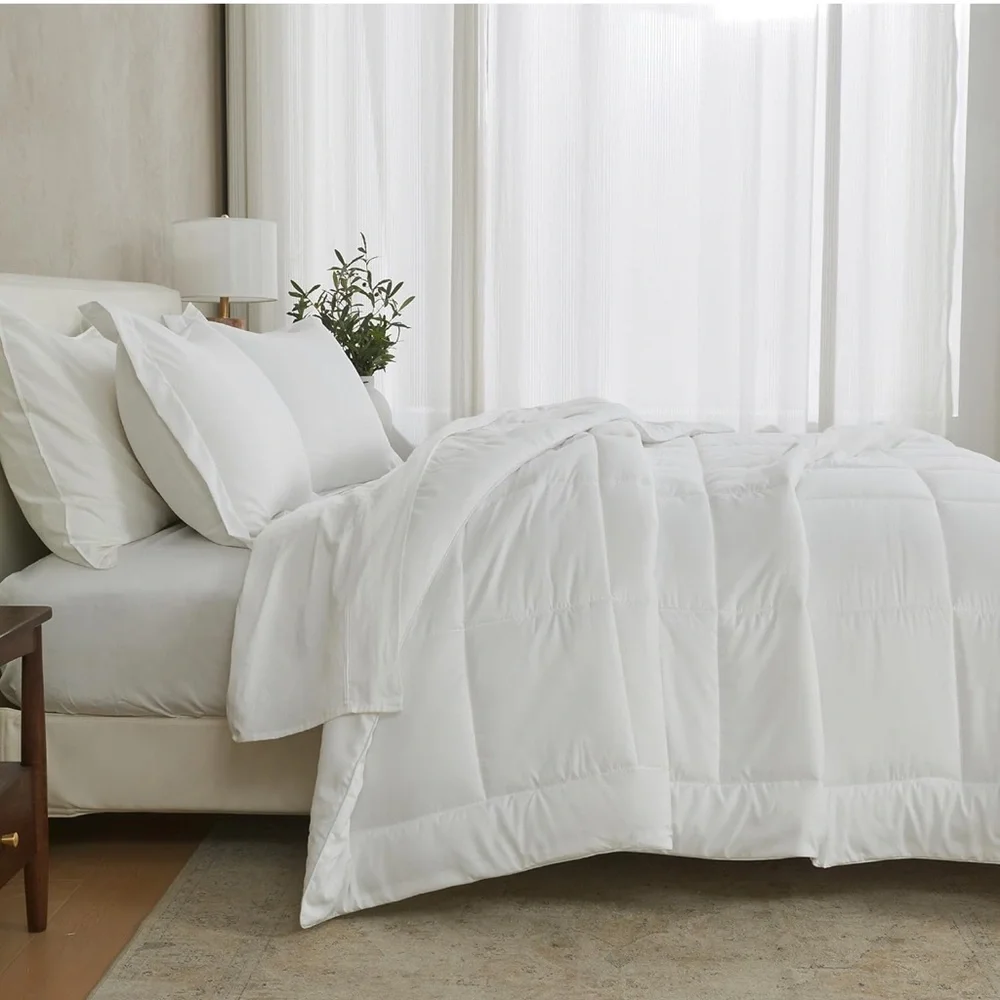 Twin Comforter White Down Alternative Dorm College Reversible 2 Piece Bedding OW